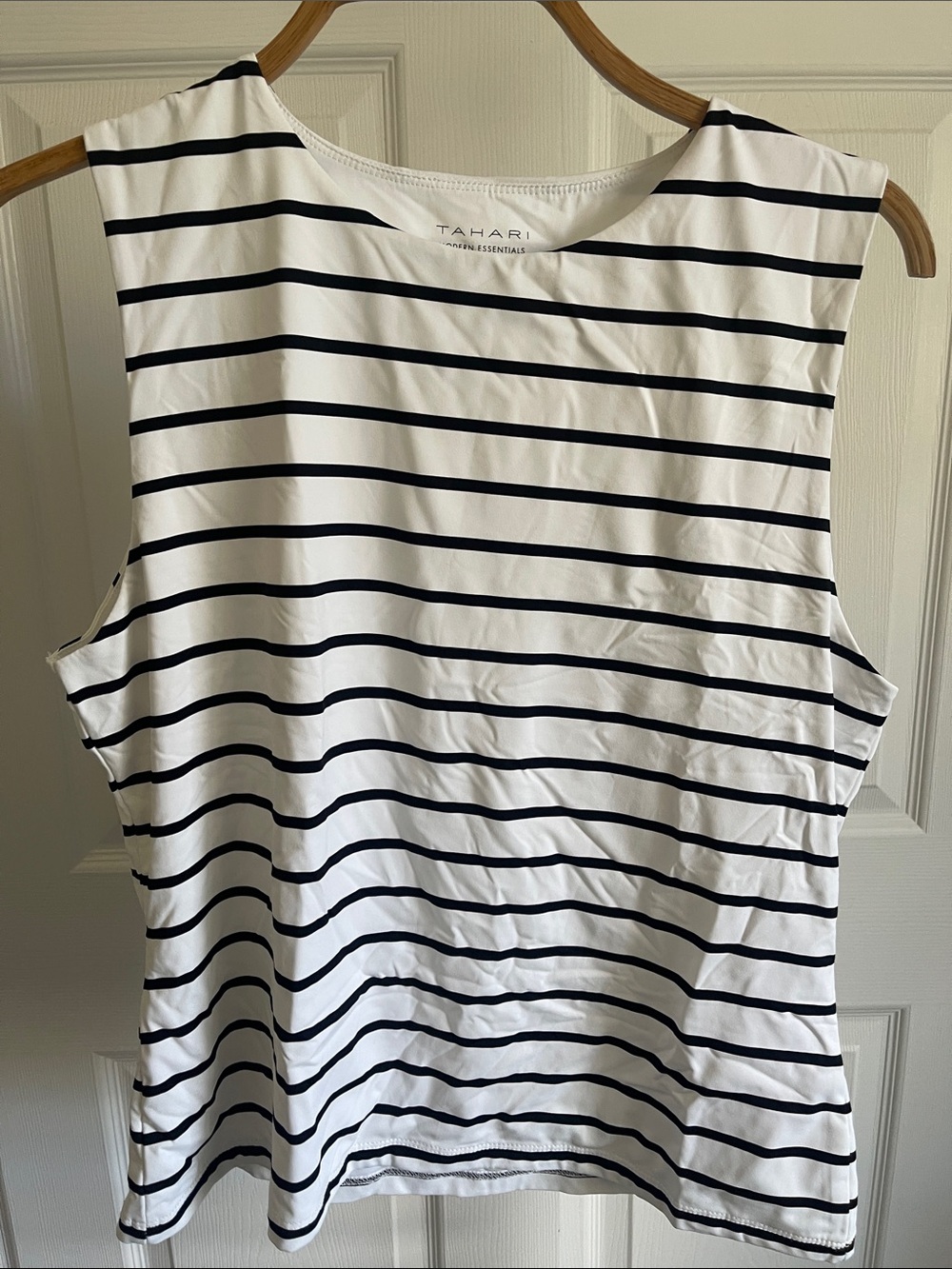 Tahari White Tank Top with Black Stripes
